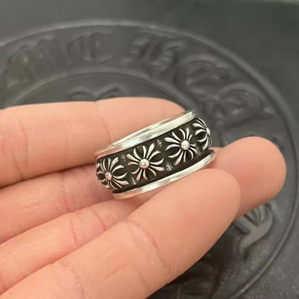 Chrome Hearts Floral Cross Inscribed Wide Band Ring